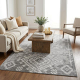 5' X 8' Gray And Beige Oriental Shag Washable Area Rug With UV Protection