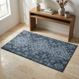 3' X 5' Blue And Teal Oriental Shag Washable Area Rug With UV Protection