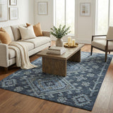 5' X 8' Blue And Teal Oriental Shag Washable Area Rug With UV Protection