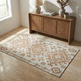 3' X 5' Orange And Ivory Oriental Shag Washable Area Rug With UV Protection