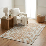 5' X 8' Orange And Ivory Oriental Shag Washable Area Rug With UV Protection