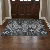 3' X 5' Gray And Navy Blue Oriental Shag Washable Area Rug With UV Protection