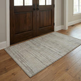 3' X 5' Gray And Brown Striped Shag Washable Area Rug With UV Protection