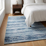 3' X 5' Blue And Navy Blue Striped Shag Washable Area Rug With UV Protection