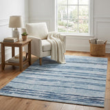 5' X 8' Blue And Navy Blue Striped Shag Washable Area Rug With UV Protection