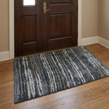 3' X 5' Gray And Charcoal Striped Shag Washable Area Rug With UV Protection
