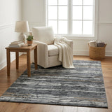 5' X 8' Gray And Charcoal Striped Shag Washable Area Rug With UV Protection