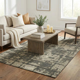 5' X 8' Charcoal And Beige Abstract Shag Washable Area Rug With UV Protection