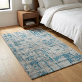 3' X 5' Blue And Pewter Abstract Shag Washable Area Rug With UV Protection