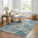 5' X 8' Blue And Pewter Abstract Shag Washable Area Rug With UV Protection