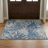 3' X 5' Blue And Navy Blue Abstract Shag Washable Area Rug With UV Protection