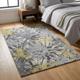 3' X 5' Yellow And Gray Abstract Shag Washable Area Rug With UV Protection