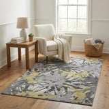 5' X 8' Yellow And Gray Abstract Shag Washable Area Rug With UV Protection