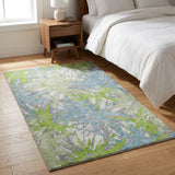 3' X 5' Green And Teal Abstract Shag Washable Area Rug With UV Protection