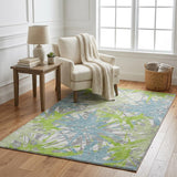 5' X 8' Green And Teal Abstract Shag Washable Area Rug With UV Protection