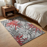 3' X 5' Red And Charcoal Abstract Shag Washable Area Rug With UV Protection