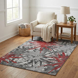 5' X 8' Red And Charcoal Abstract Shag Washable Area Rug With UV Protection