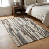 3' X 5' Brown And Chocolate Striped Shag Washable Area Rug With UV Protection