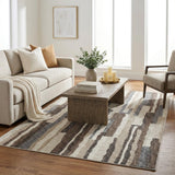5' X 8' Brown And Chocolate Striped Shag Washable Area Rug With UV Protection