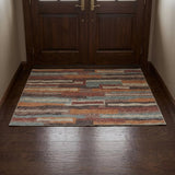 3' X 5' Orange And Burgundy Striped Shag Washable Area Rug With UV Protection