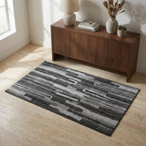 3' X 5' Gray And Beige Striped Shag Washable Area Rug With UV Protection