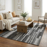 5' X 8' Gray And Beige Striped Shag Washable Area Rug With UV Protection