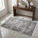 3' X 5' Gray And Ivory Geometric Shag Washable Area Rug With UV Protection