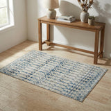 3' X 5' Ivory And Teal Geometric Shag Washable Area Rug With UV Protection