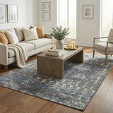 5' X 8' Blue And Charcoal Geometric Shag Washable Area Rug With UV Protection