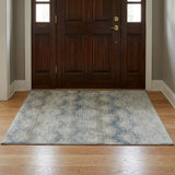 3' X 5' Linen And Gray Geometric Shag Washable Area Rug With UV Protection