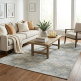 5' X 8' Linen And Gray Geometric Shag Washable Area Rug With UV Protection