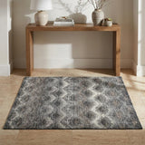 3' X 5' Gray And Chocolate Geometric Shag Washable Area Rug With UV Protection