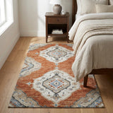 3' X 5' Orange And Ivory Oriental Shag Washable Area Rug With UV Protection