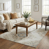 5' X 8' Linen And Ivory Oriental Shag Washable Area Rug With UV Protection