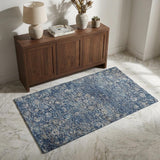 3' X 5' Blue And Pewter Oriental Shag Washable Area Rug With UV Protection