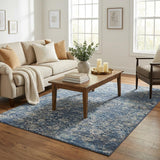 5' X 8' Blue And Pewter Oriental Shag Washable Area Rug With UV Protection