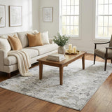 5' X 8' Gray And Charcoal Oriental Shag Washable Area Rug With UV Protection