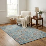 5' X 8' Blue And Teal Oriental Shag Washable Area Rug With UV Protection