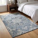 3' X 5' Blue And Pewter Oriental Shag Washable Area Rug With UV Protection