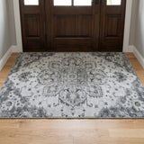 3' X 5' Gray And Charcoal Oriental Shag Washable Area Rug With UV Protection