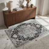 3' X 5' Gray And Pewter Oriental Shag Washable Area Rug With UV Protection