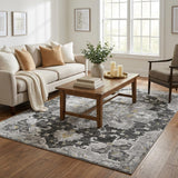 5' X 8' Gray And Pewter Oriental Shag Washable Area Rug With UV Protection