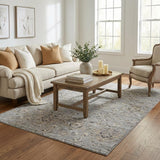 5' X 8' Gray And Ivory Oriental Shag Washable Area Rug With UV Protection