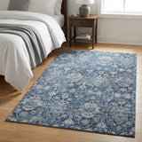3' X 5' Blue And Gray Oriental Shag Washable Area Rug With UV Protection