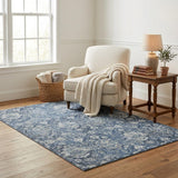 5' X 8' Blue And Gray Oriental Shag Washable Area Rug With UV Protection