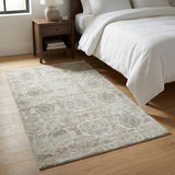 3' X 5' Linen And Ivory Oriental Shag Washable Area Rug With UV Protection