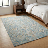 3' X 5' Blue And Brown Oriental Shag Washable Area Rug With UV Protection