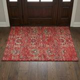 3' X 5' Red And Pewter Oriental Shag Washable Area Rug With UV Protection