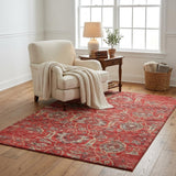 5' X 8' Red And Pewter Oriental Shag Washable Area Rug With UV Protection