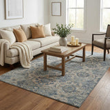 5' X 8' Blue And Pewter Oriental Shag Washable Area Rug With UV Protection